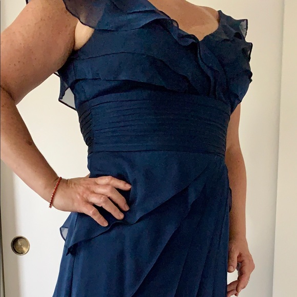 Adrianna Papell Ruffle Chiffon Blue Formal Dress - Picture 4 of 7